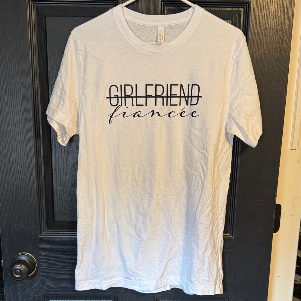 White Graphic Tee with Girlfriend Fiancée Print